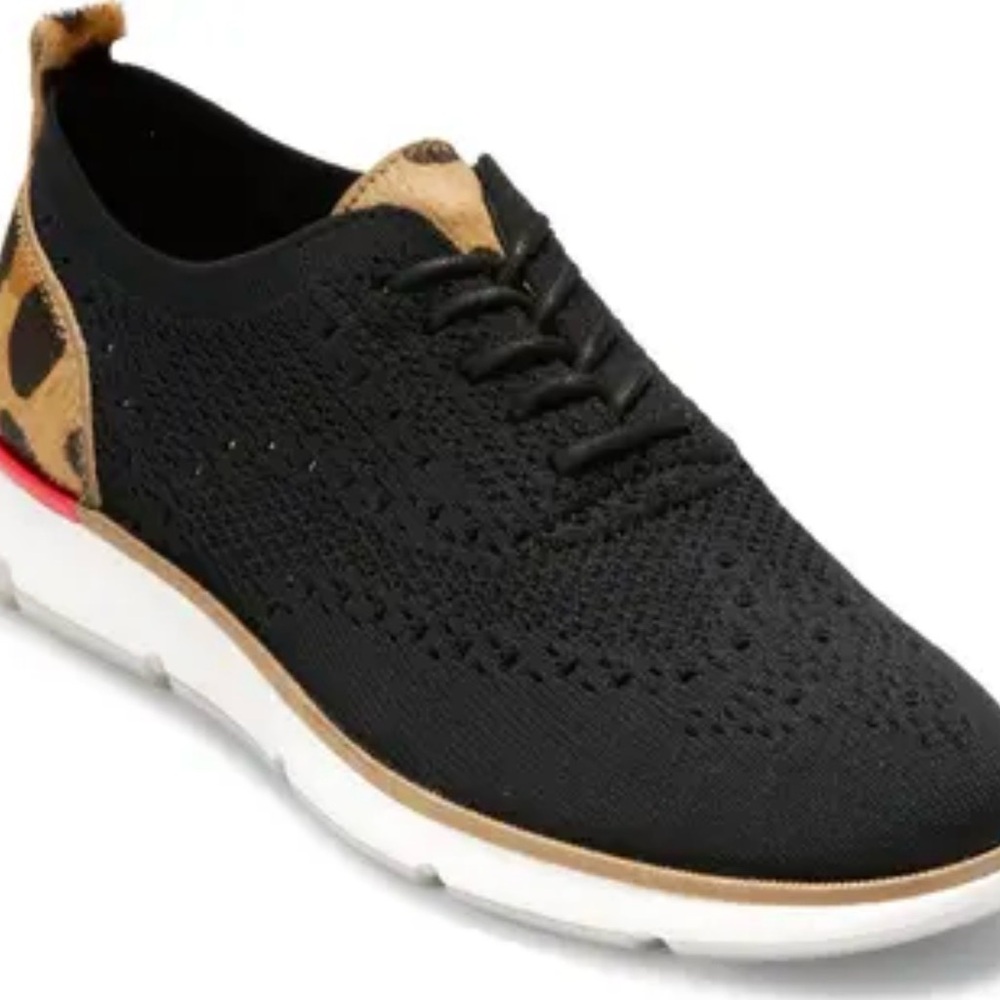 Cole Haan Zerøgrand Knit Sneakers | Black w/ Leopard Detail | Lightweight Shoes